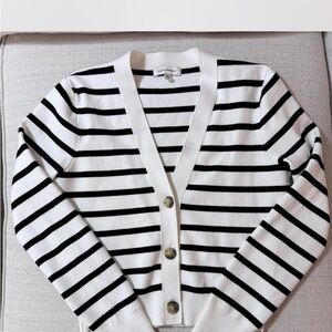 Club Monaco Black and White Striped Cardigan